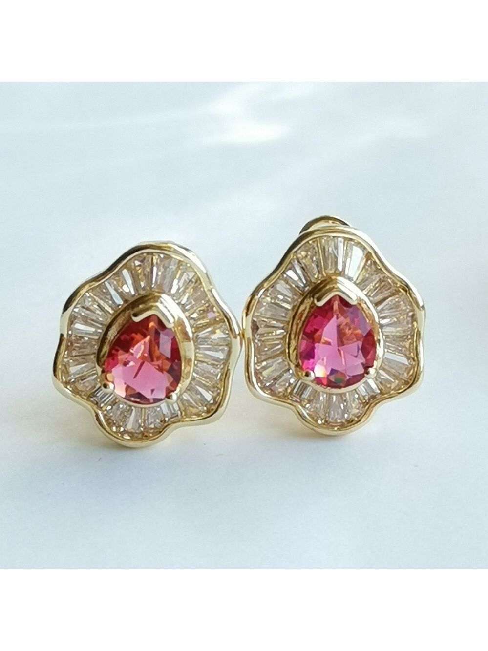 Teardrop Pink Topaz CZ Omega Lever Back Earrings 🆕